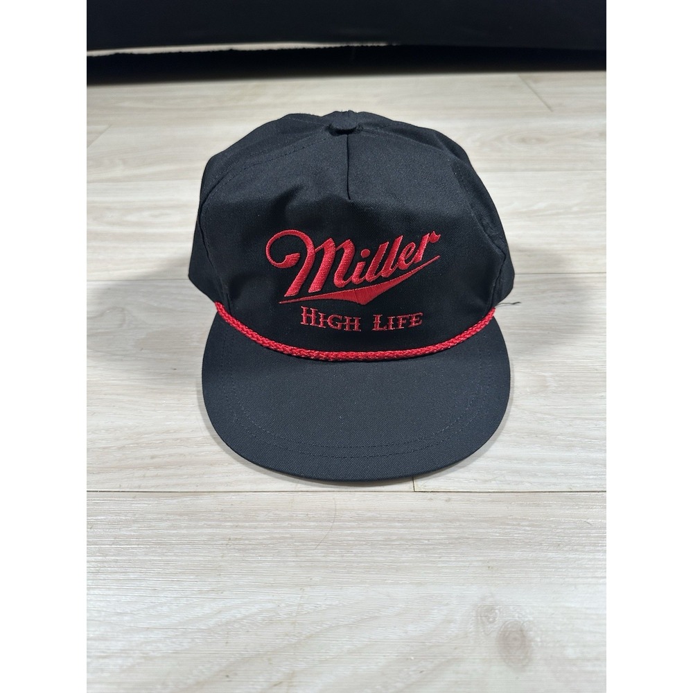 Vintage Miller High Life Hat Cap Adjustable Trucker Rope Miller Branded Black